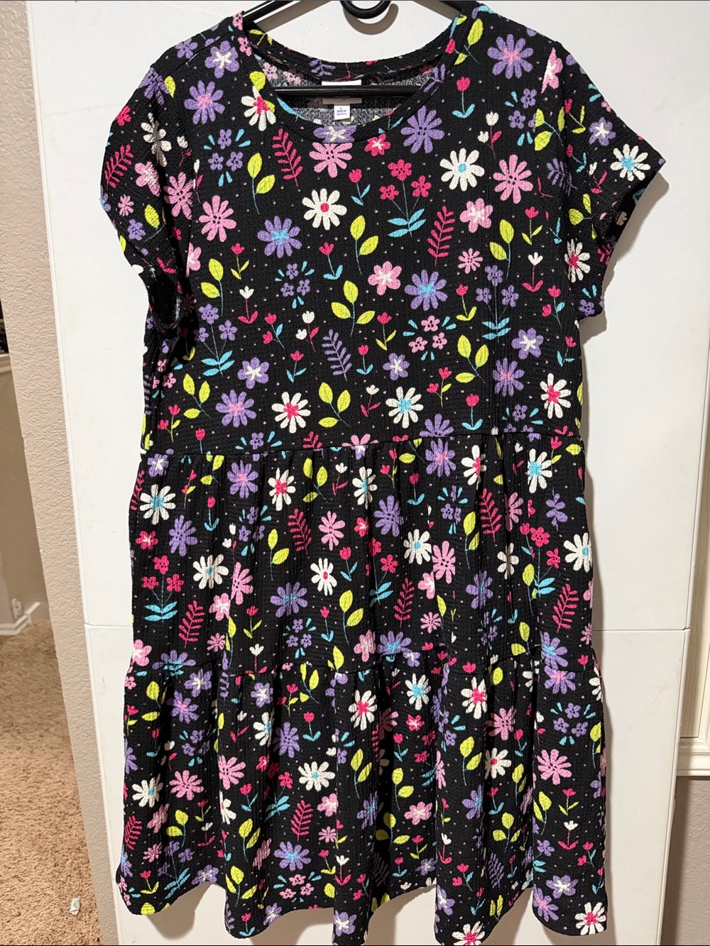 LuLaRoe Ariel Black Floral Midi Dress with Pink, Purple & White Flowers